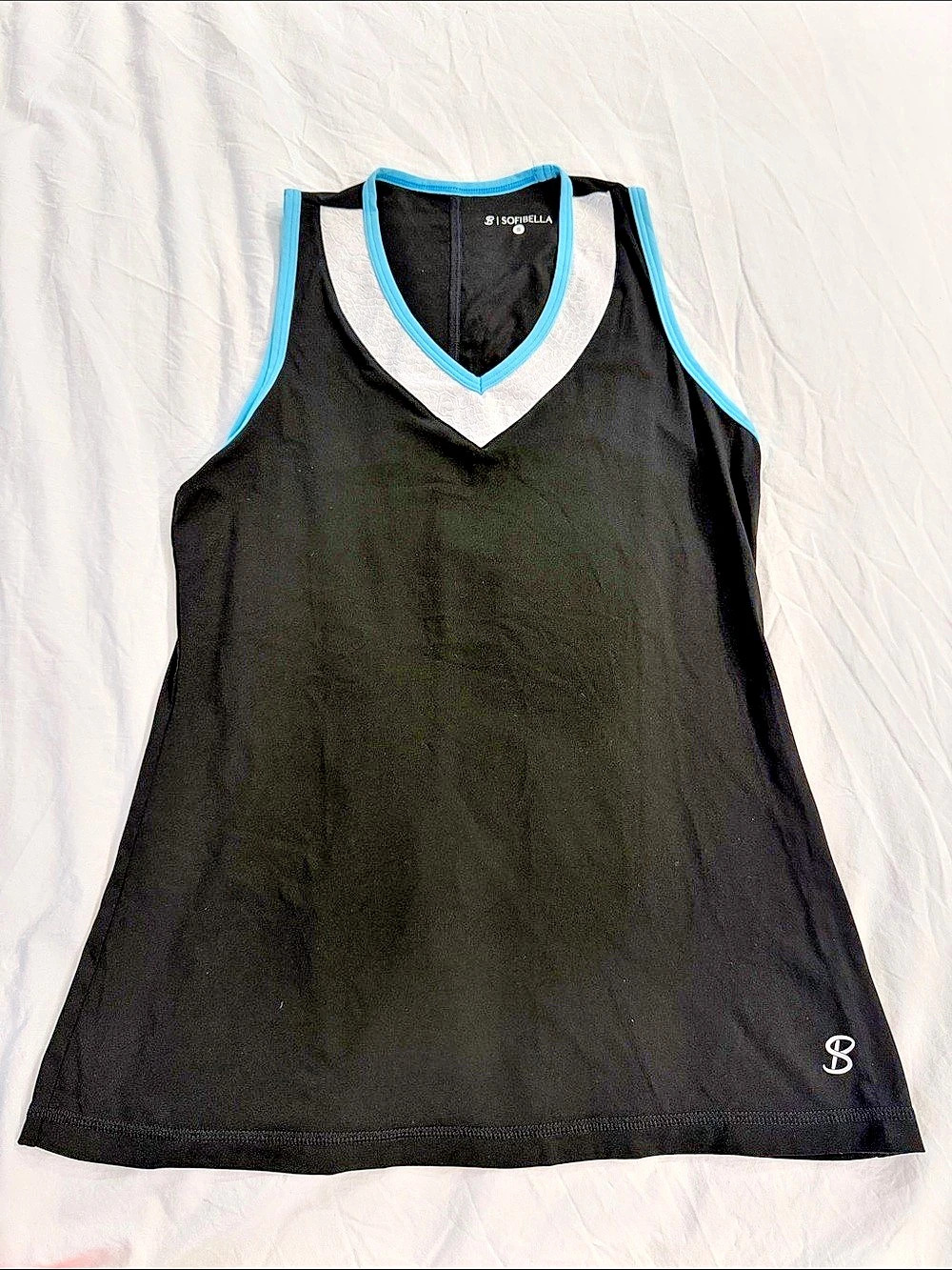 Sofibella Women Small V-Neck Athletic Tennis Tank in Black & Blue Size Small Lik